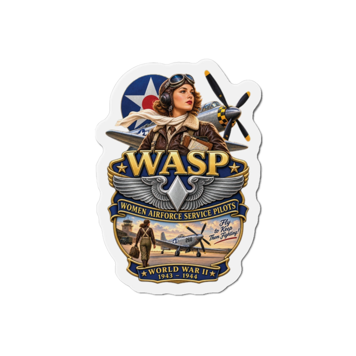 Die-Cut Magnet - WASP - Women Airforce Service Pilot - WWII - 3D - Enhanced