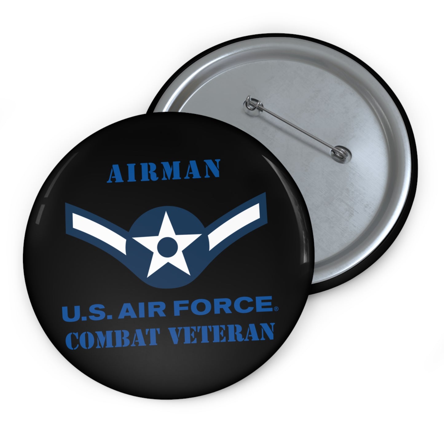 Custom Pin Button - USAF - Airman (E2) - 2020 - US Air Force - Combat Veteran