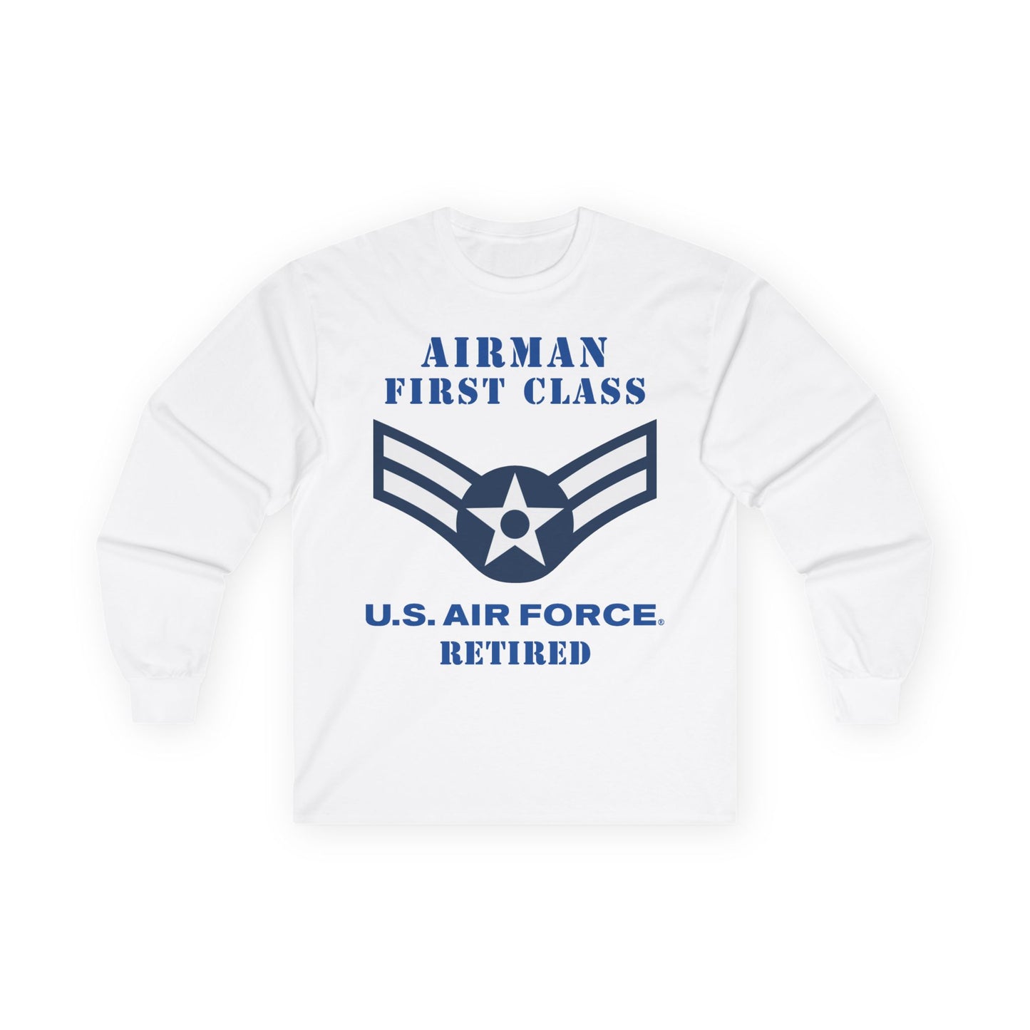 Unisex Ultra Cotton Long Sleeve Tee - USAF - Airman - First Class (E3) - 2020 - Retired