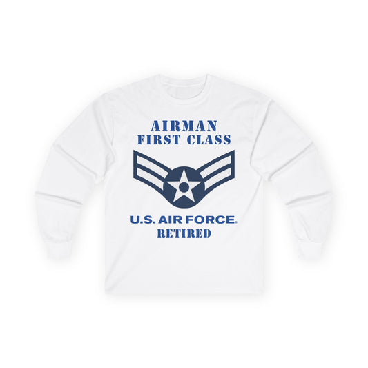 Unisex Ultra Cotton Long Sleeve Tee - USAF - Airman - First Class (E3) - 2020 - Retired