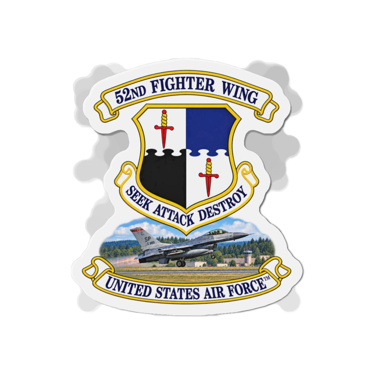 Die-Cut Magnet - 52nd Fighter Wing - Shield - United States Air Force w scene and TM