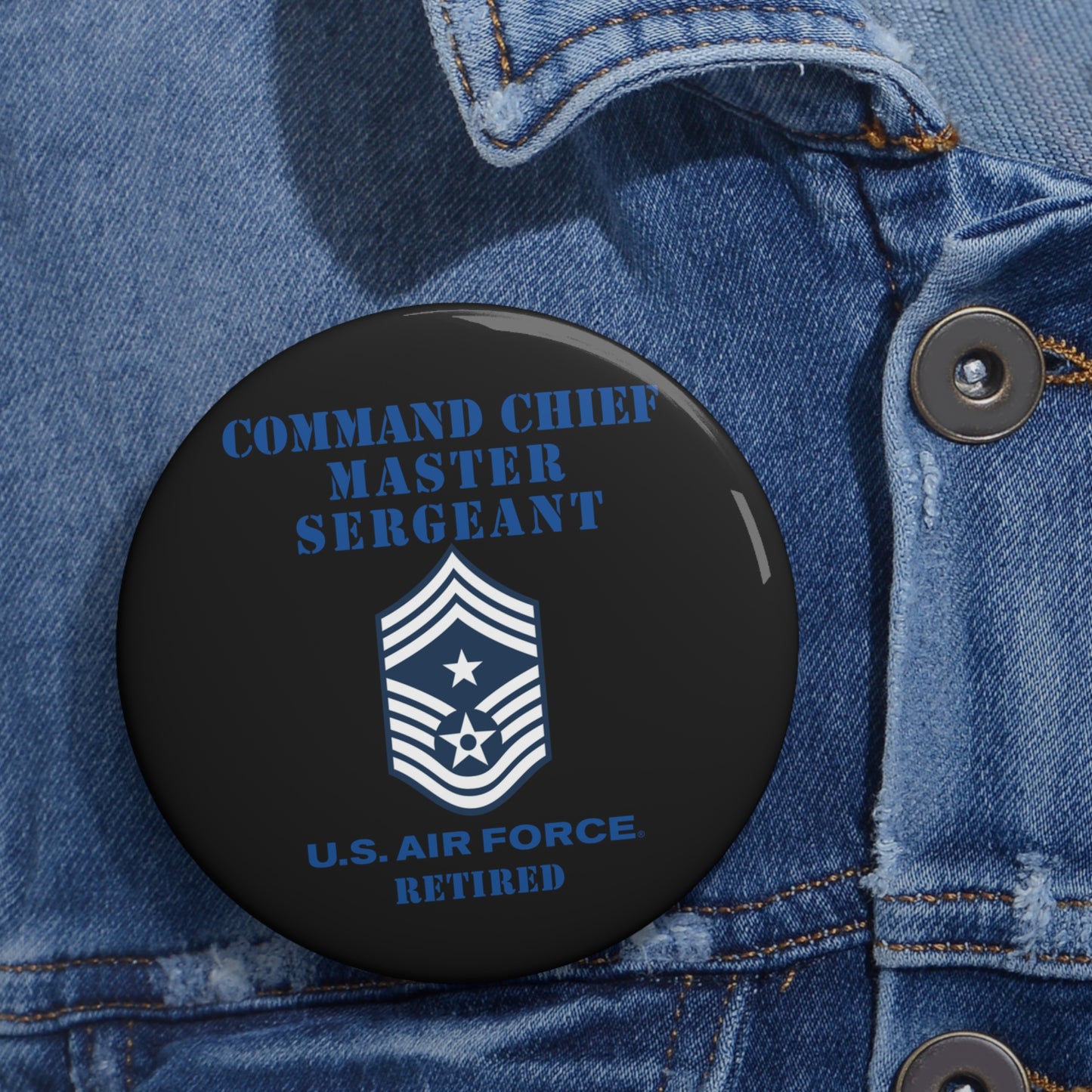 Custom Pin Button - USAF - Command Chief Master Sergeant (E9c) - 2020 - Retired
