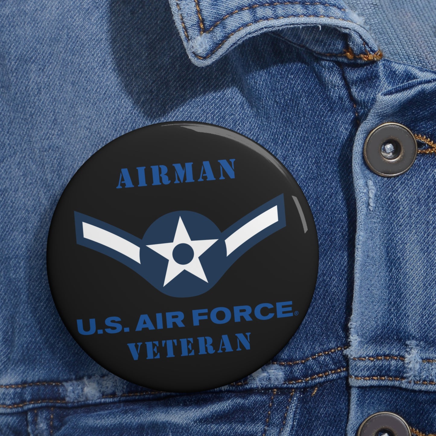 Custom Pin Button - USAF - Airman (E2) - 2020 - US Air Force - Veteran