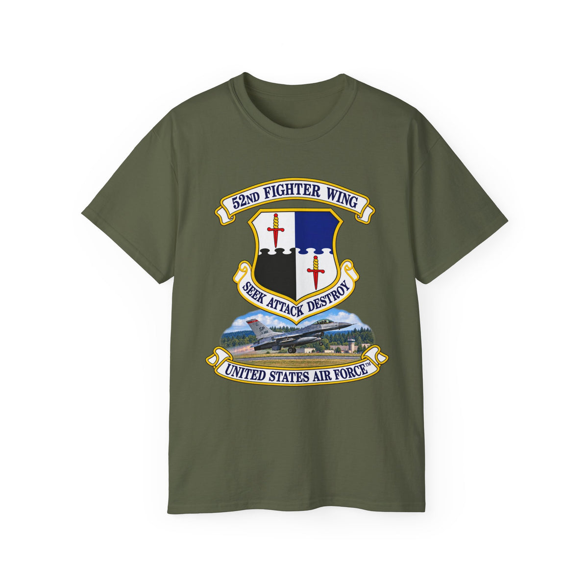 Unisex Ultra Cotton Tee - 52nd Fighter Wing - Shield - United States Air Force w scene and TM