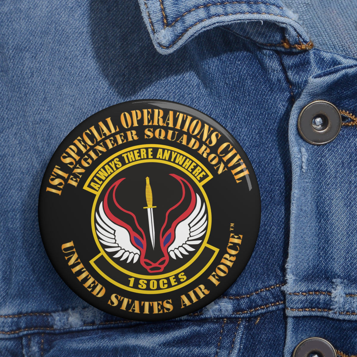 Custom Pin Button - USAF - 1st Special Operations Civil Engineer Sq X 300