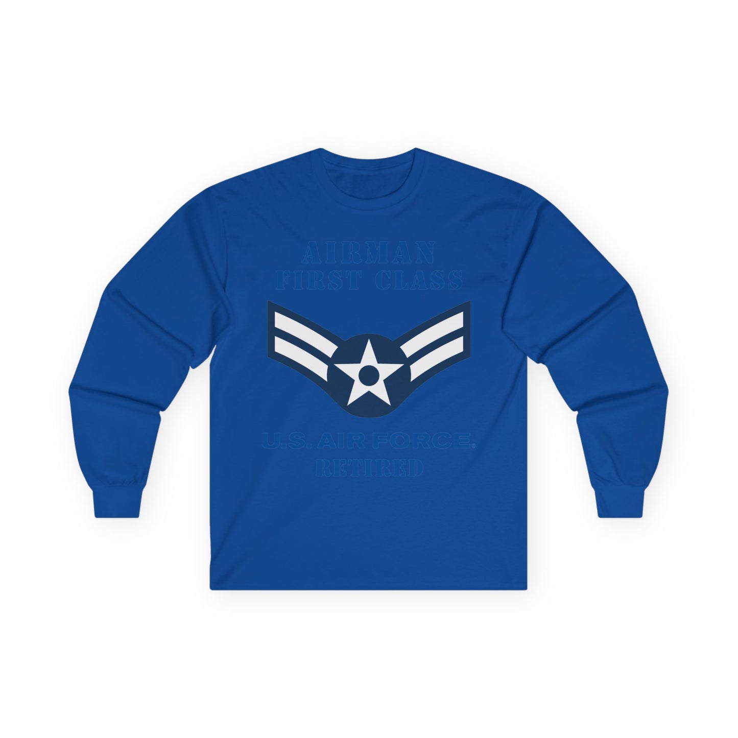 Unisex Ultra Cotton Long Sleeve Tee - USAF - Airman - First Class (E3) - 2020 - Retired