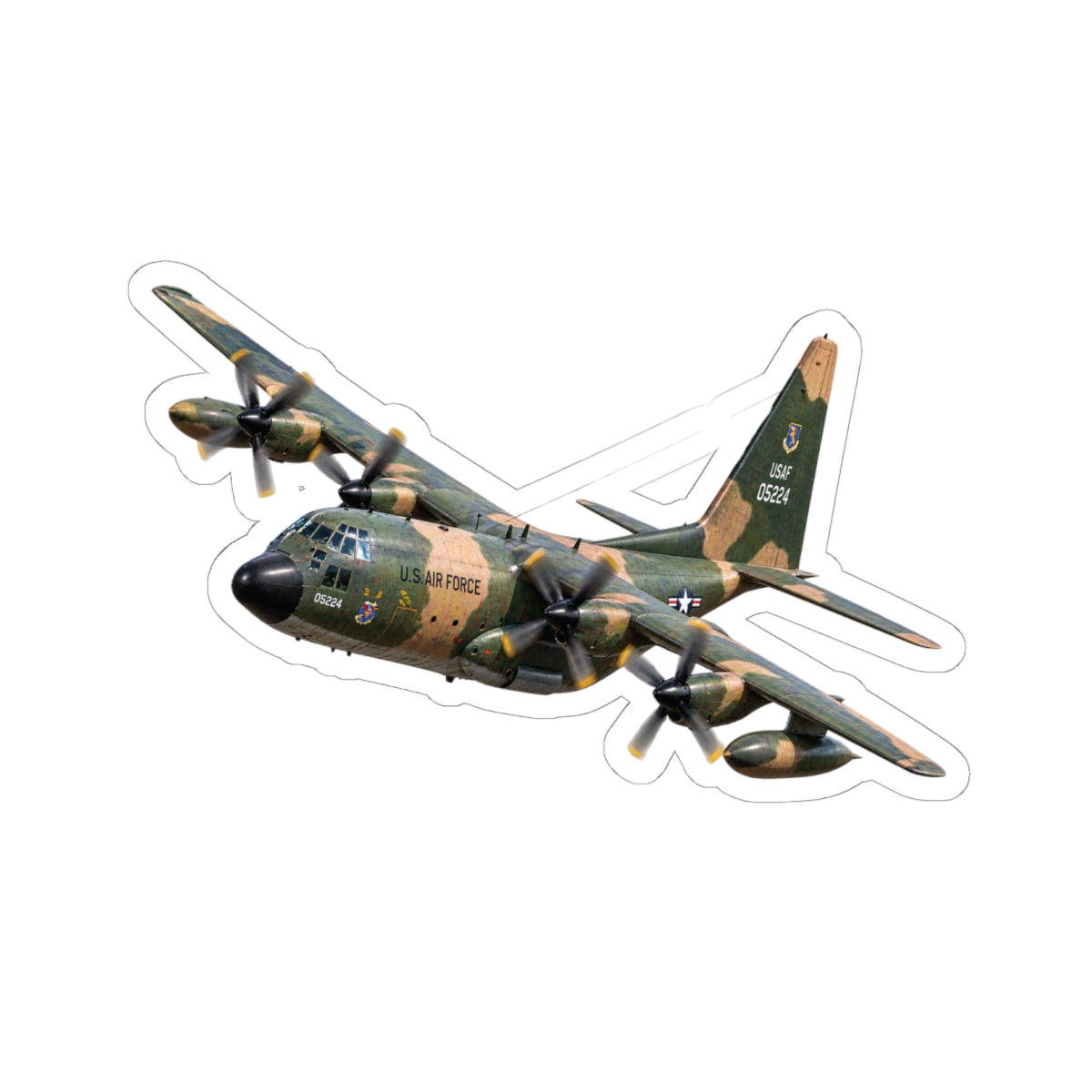 Kiss-Cut Stickers - C-130  Aircraft - Camo - Steep Left Bank Climbing Turn