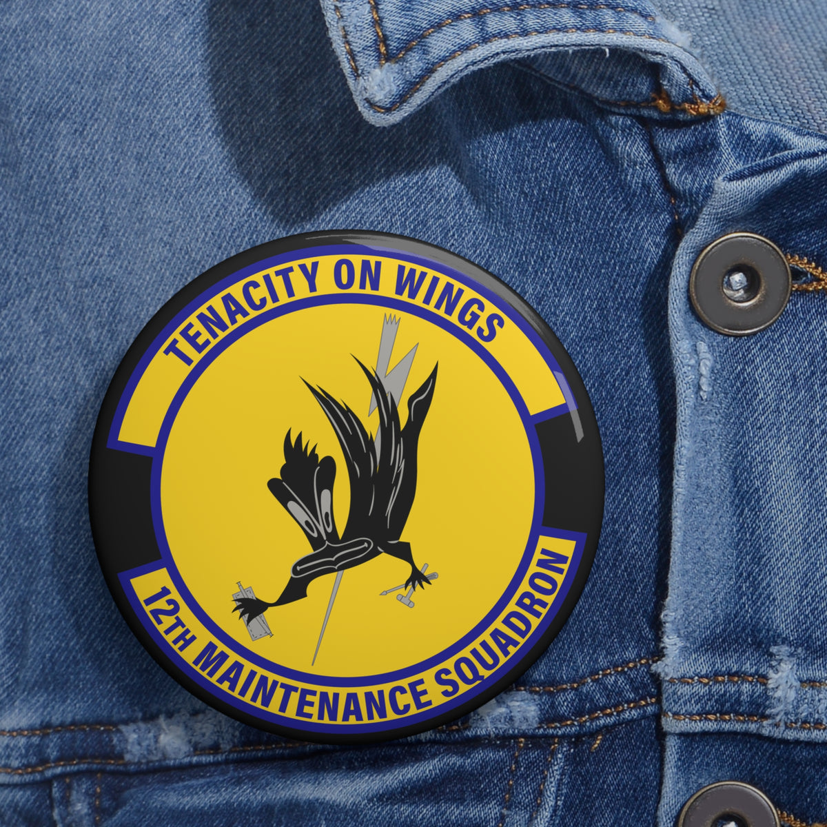 Custom Pin Button - USAF - 12th Maintenance Sq wo txt