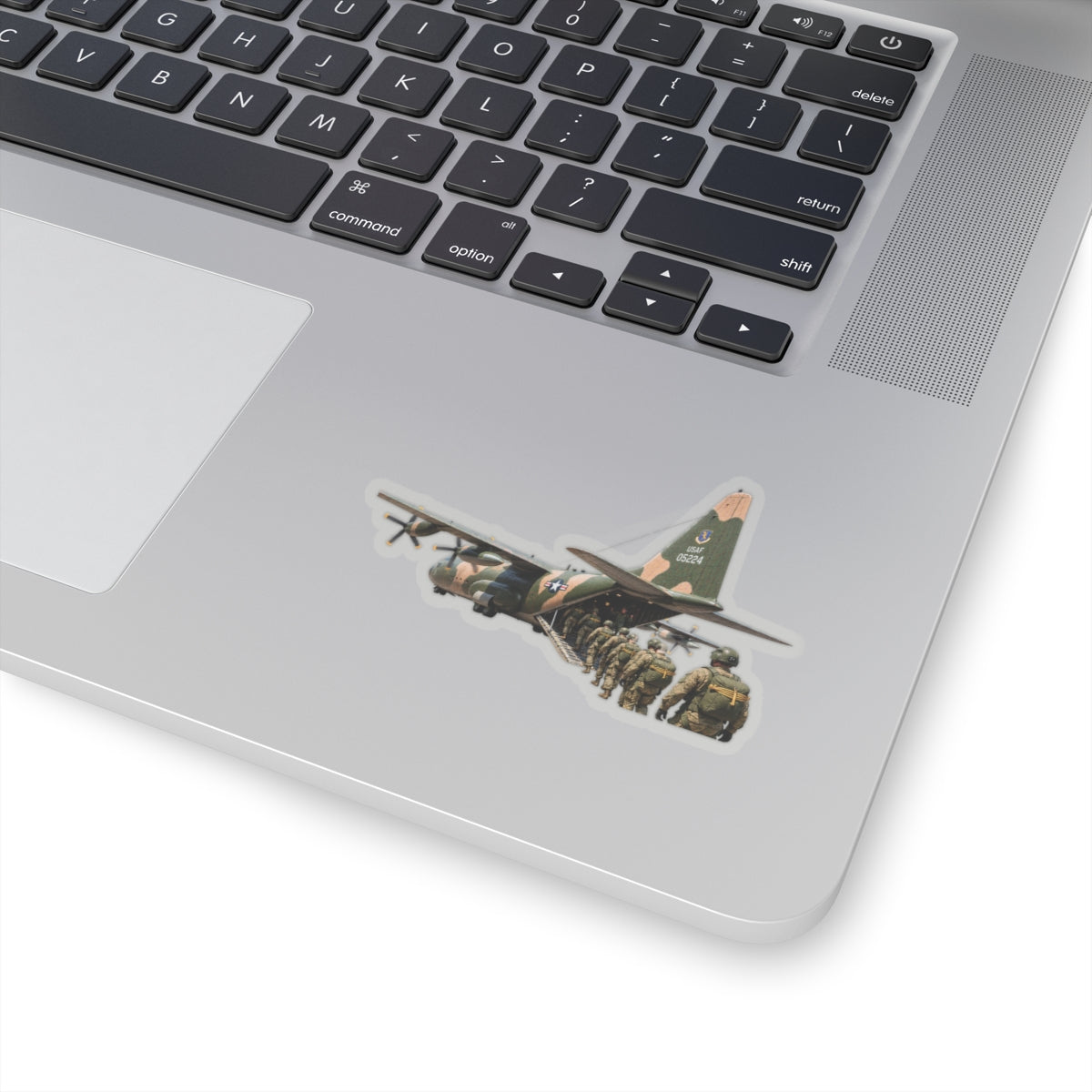Kiss-Cut Stickers - C-130  Aircraft - Camo - Paratrooper Ramp Load Single Line
