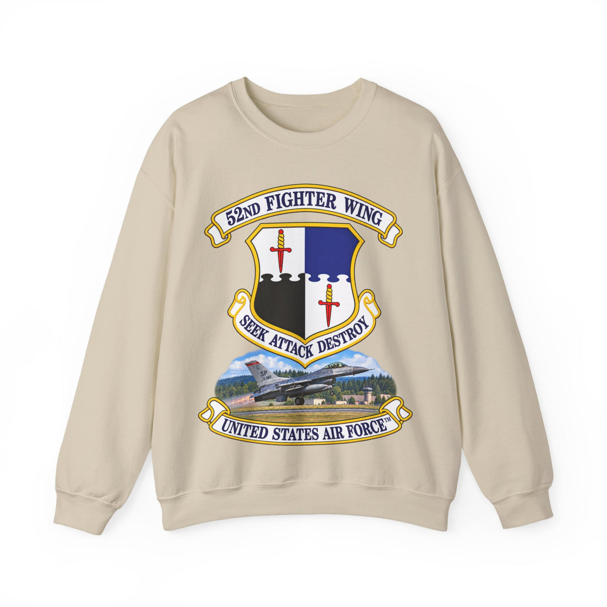 Crewneck Sweatshirt — 52nd Fighter Wing - Shield - United States Air Force w scene and TM