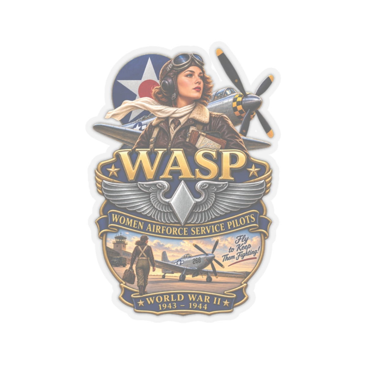 Kiss-Cut Stickers - WASP - Women Airforce Service Pilot - WWII - 3D - Enhanced