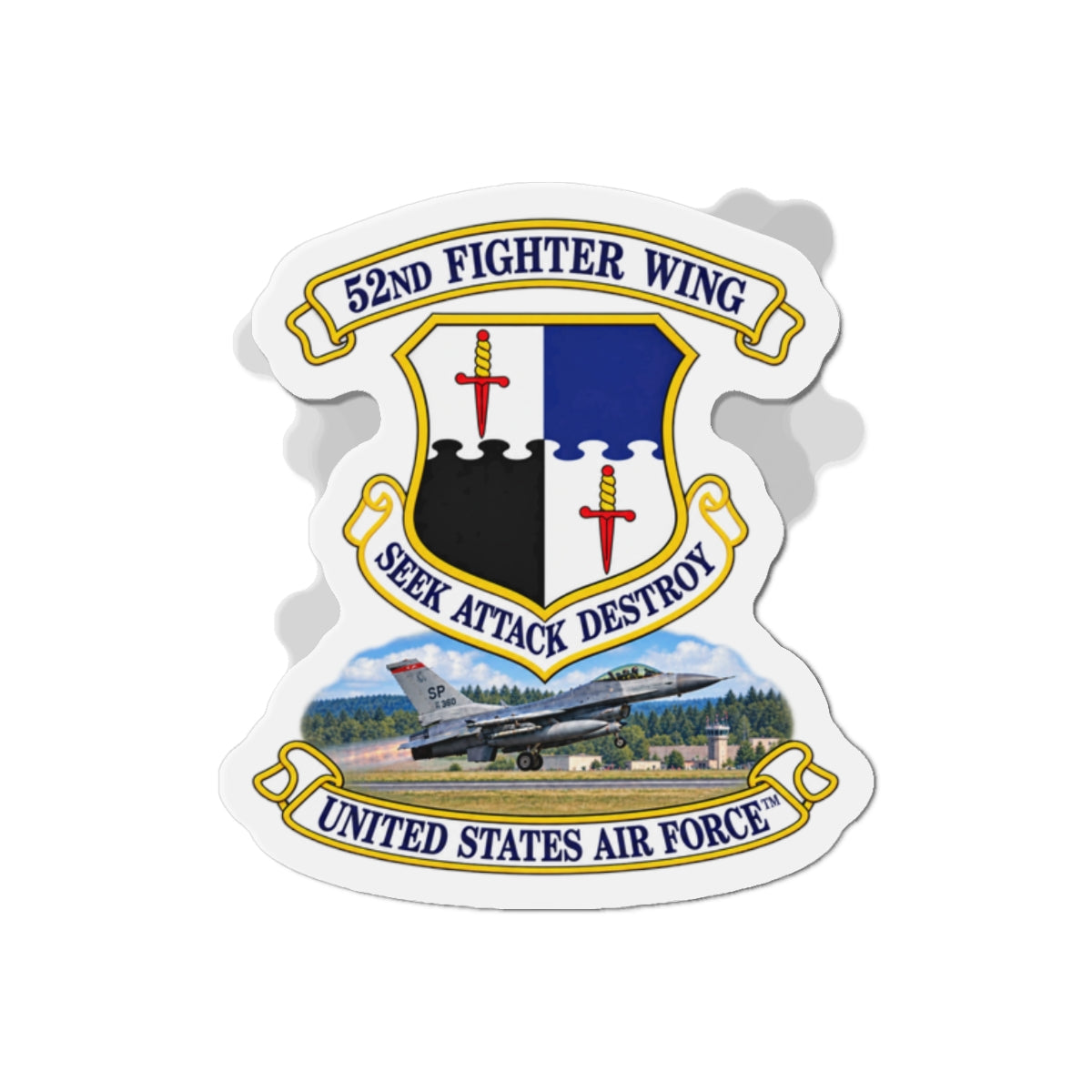 Die-Cut Magnet - 52nd Fighter Wing - Shield - United States Air Force w scene and TM