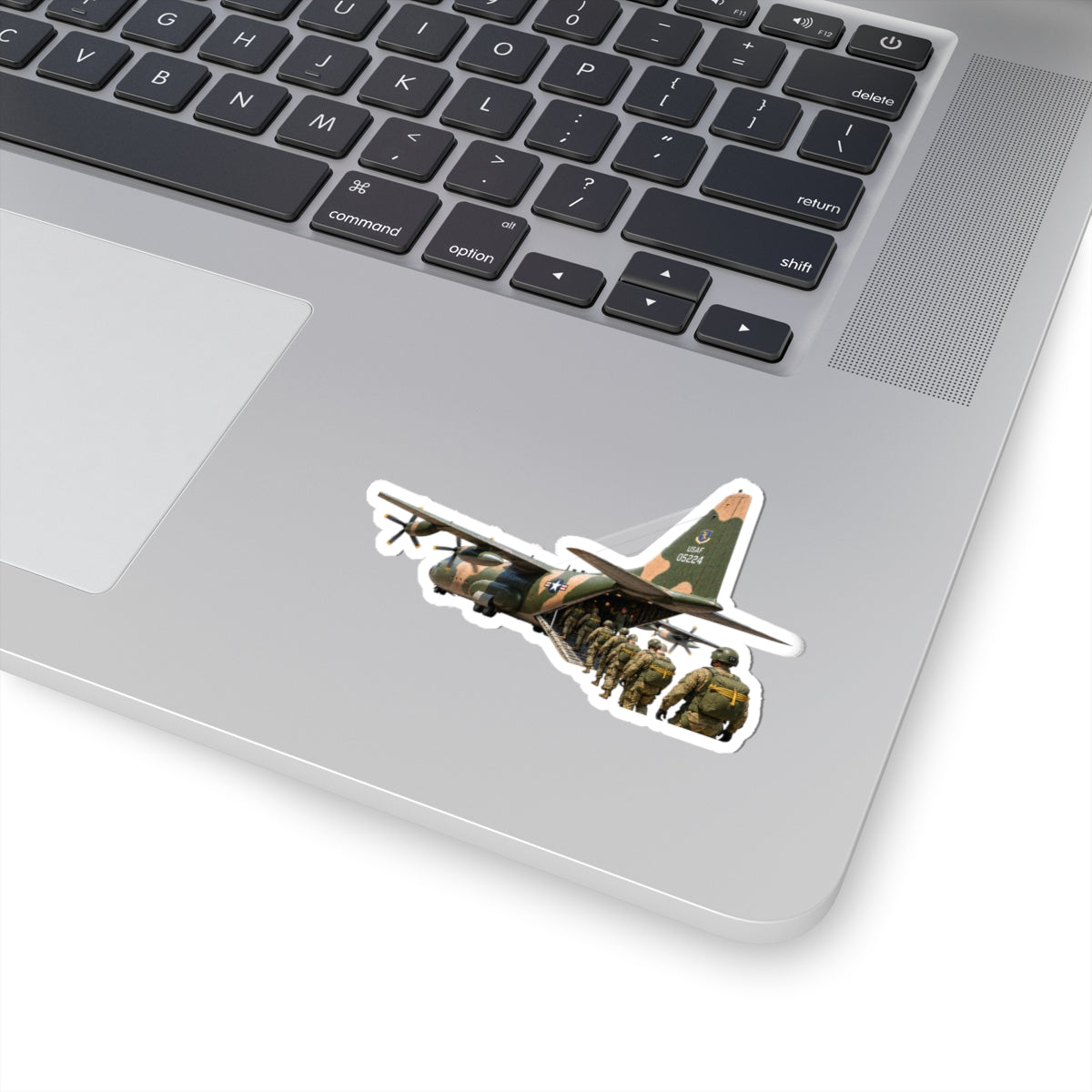 Kiss-Cut Stickers - C-130  Aircraft - Camo - Paratrooper Ramp Load Single Line