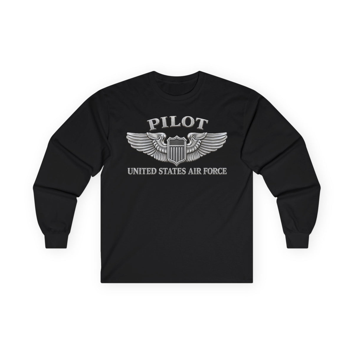 Unisex Ultra Cotton Long Sleeve Tee - USAF - Basic Pilot Badge - United States Air Force - 3D - Enhanced