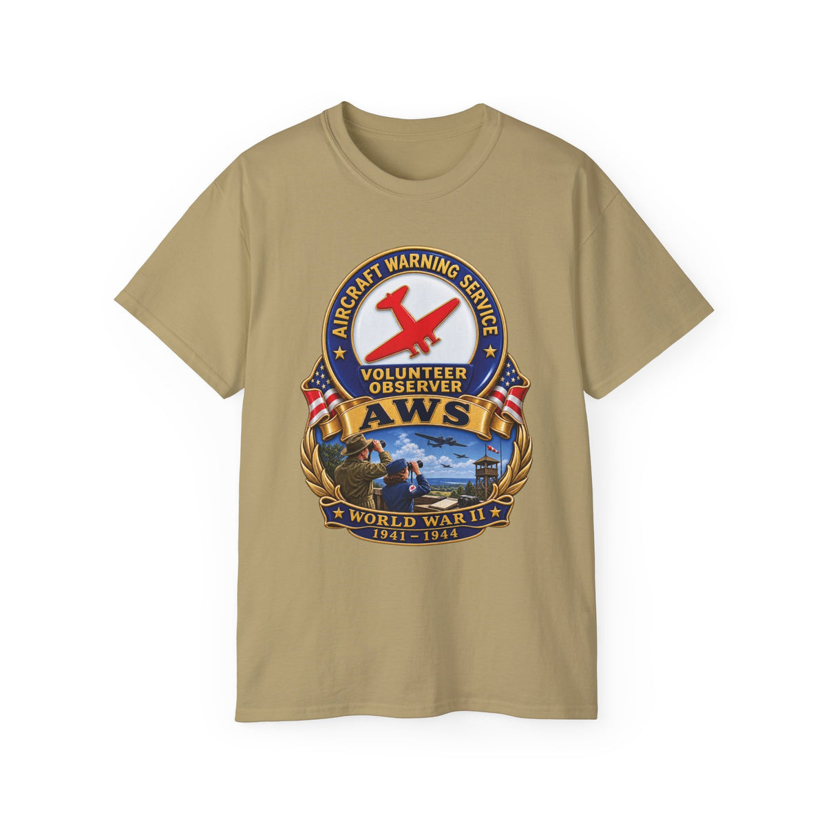 Unisex Ultra Cotton Tee - Aircraft Warning Service (AWS) WWII - 3D - Enhanced