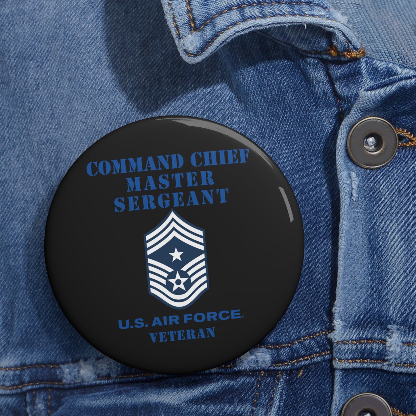 Custom Pin Button - USAF - Command Chief Master Sergeant (E9c) - 2020 - Veteran