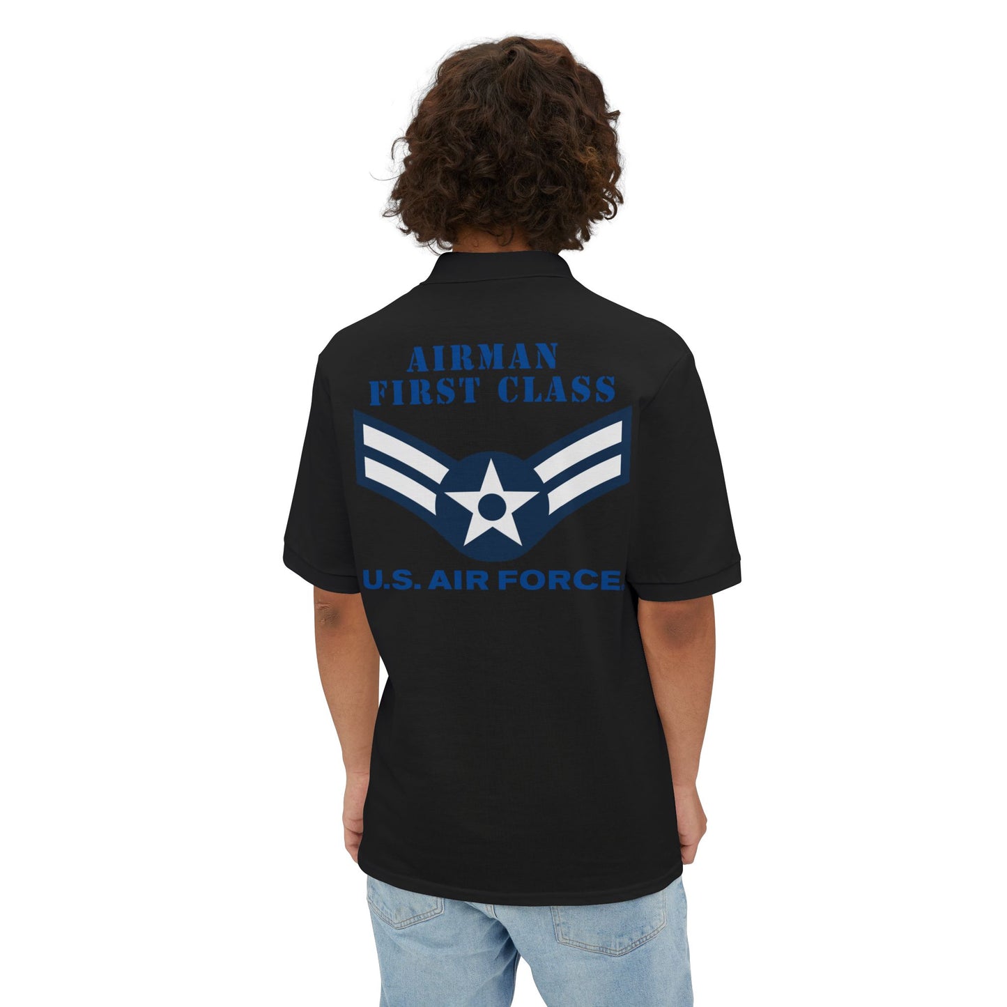 Men's Piqué Polo - USAF - Airman - First Class (E3) - 2020 - US Air Force w Text X 300