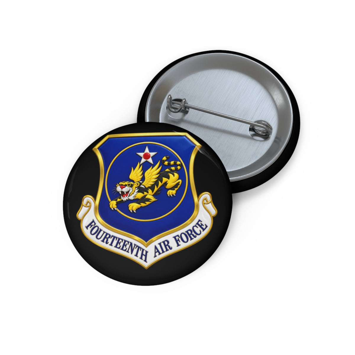 Custom Pin Button - USAF - 14th Air Force - Flying Tigers wo txt - 3D - Enhanced