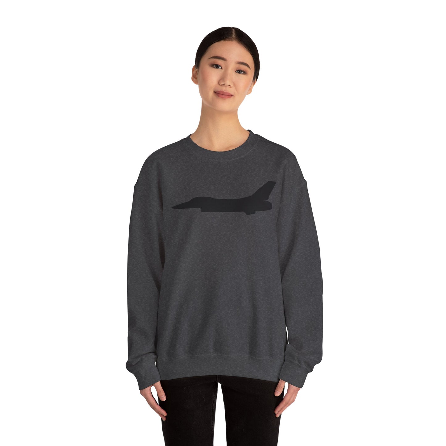 Crewneck Sweatshirt - Aircraft - F-16 - Side - Black - wo Txt X 300
