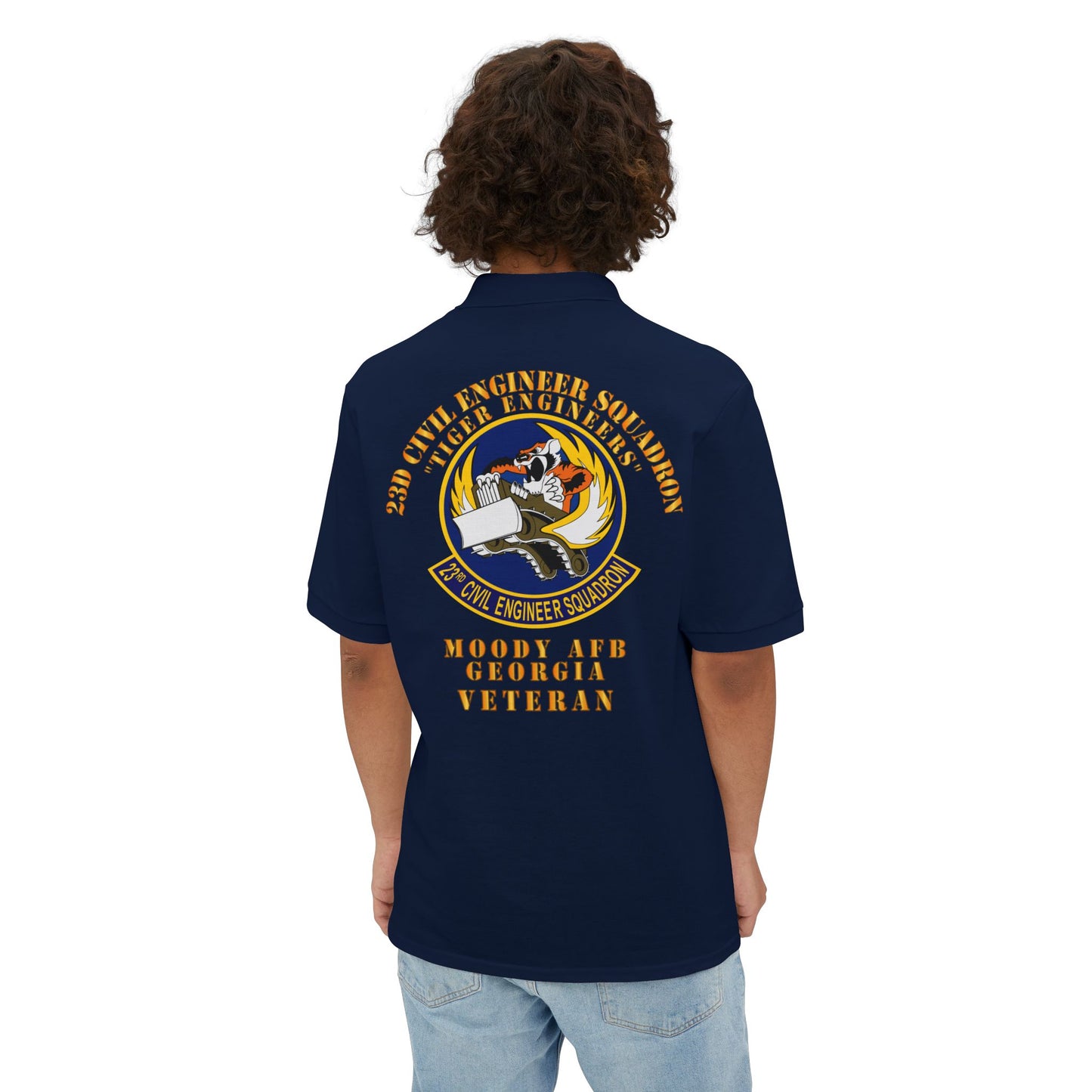 Men's Piqué Polo - USAF - 23d Civil Engineer Squadron - Tiger Engineers - Moody AFB, GA