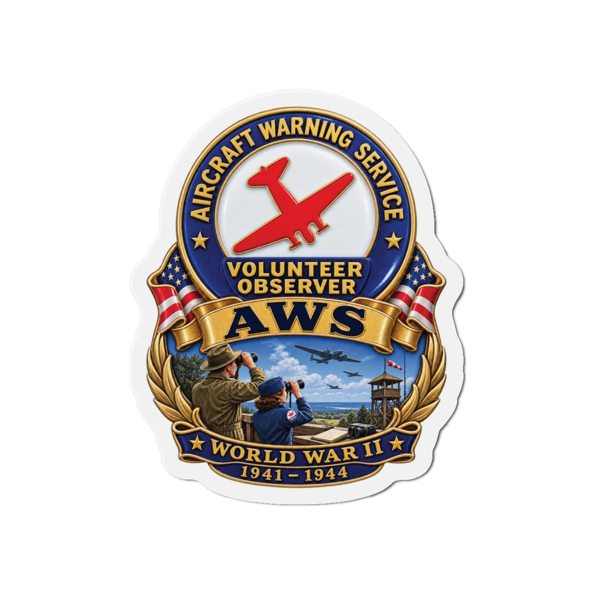 Die-Cut Magnet - Aircraft Warning Service (AWS) WWII - 3D - Enhanced