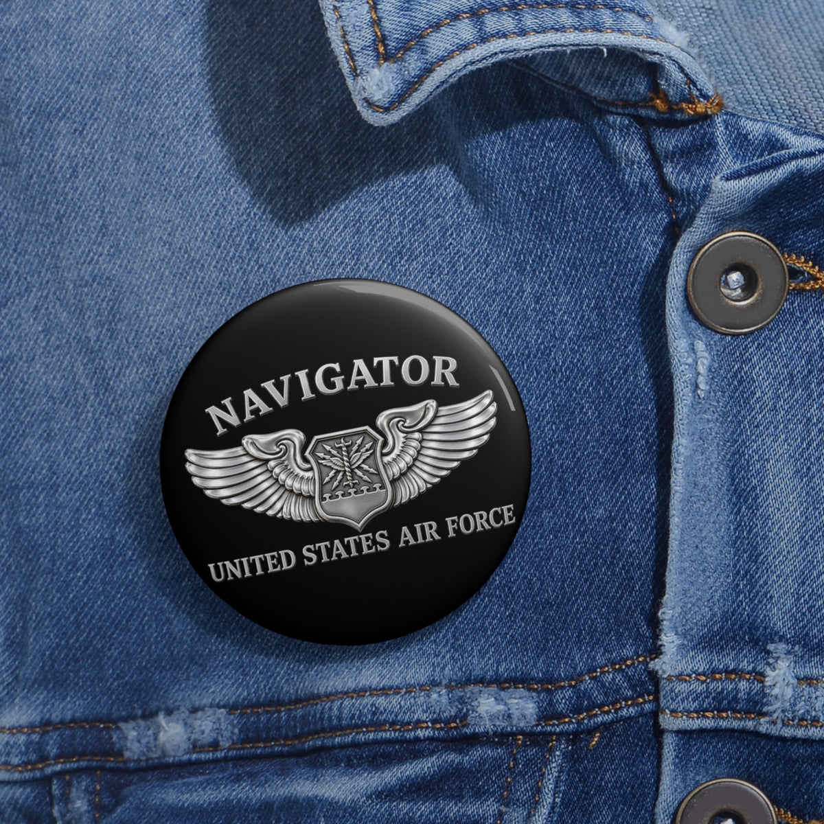 Custom Pin Button - USAF - Navigator Badge - United States Air Force - 3D - Enhanced
