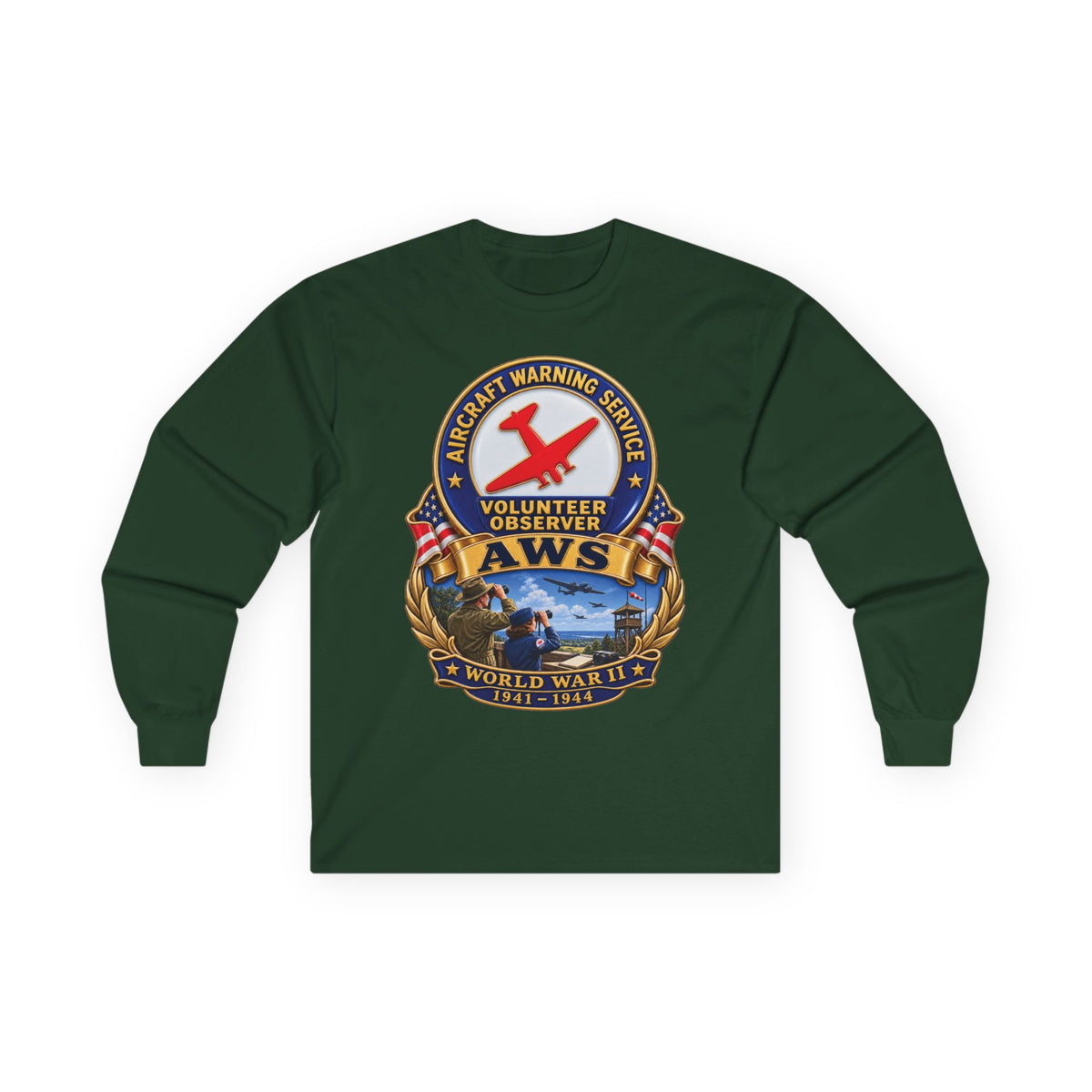 Unisex Ultra Cotton Long Sleeve Tee - Aircraft Warning Service (AWS) WWII - 3D - Enhanced