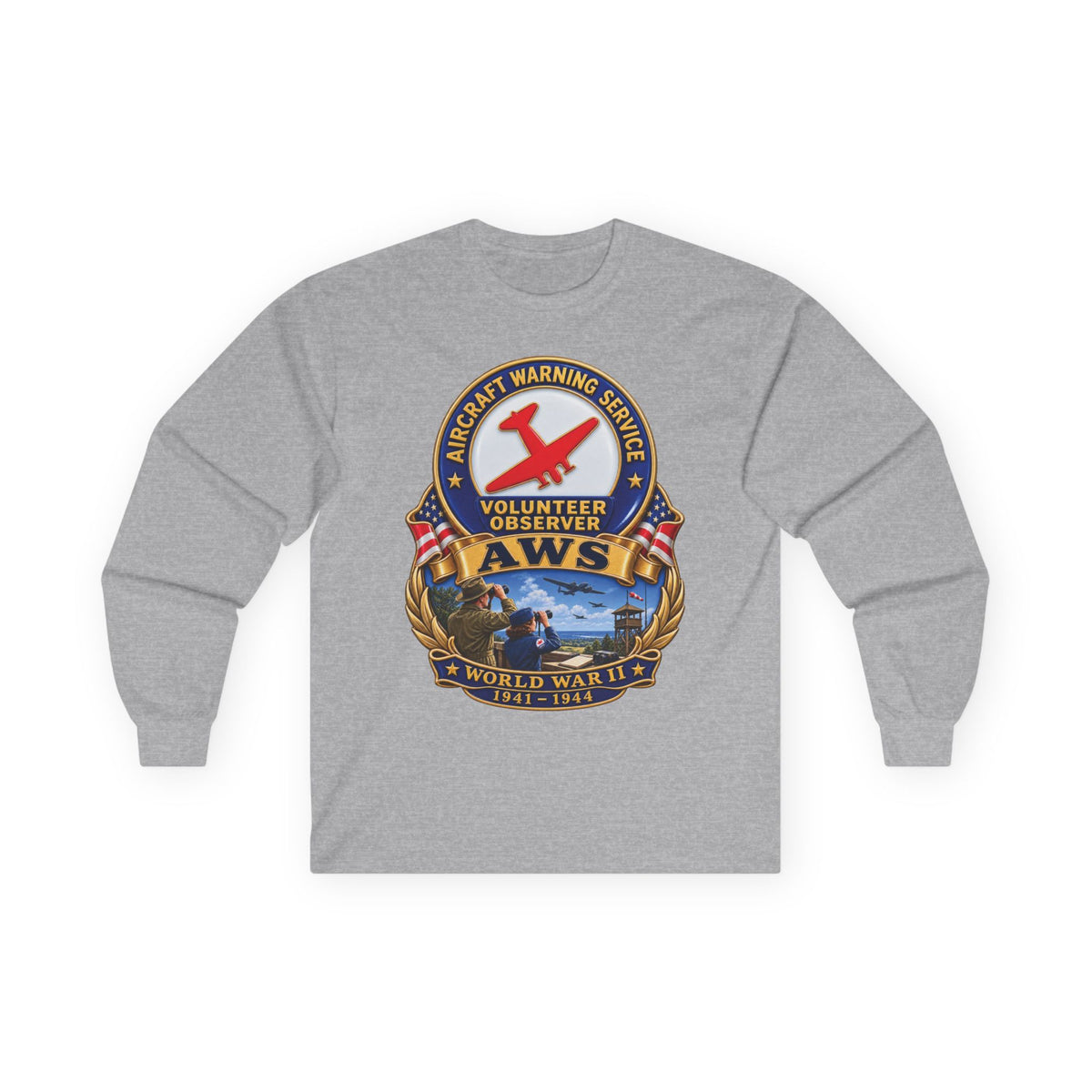 Unisex Ultra Cotton Long Sleeve Tee - Aircraft Warning Service (AWS) WWII - 3D - Enhanced