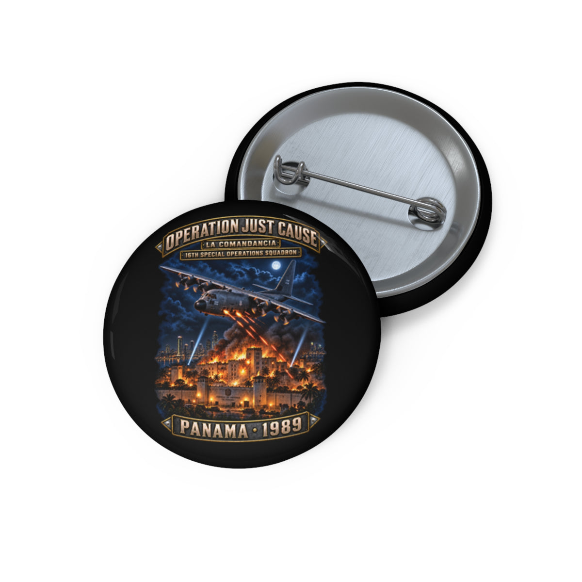 Custom Pin Button - SOF - 16th SOS - Panama Invasion 1989 - La Comandancia - 3D - Enhanced