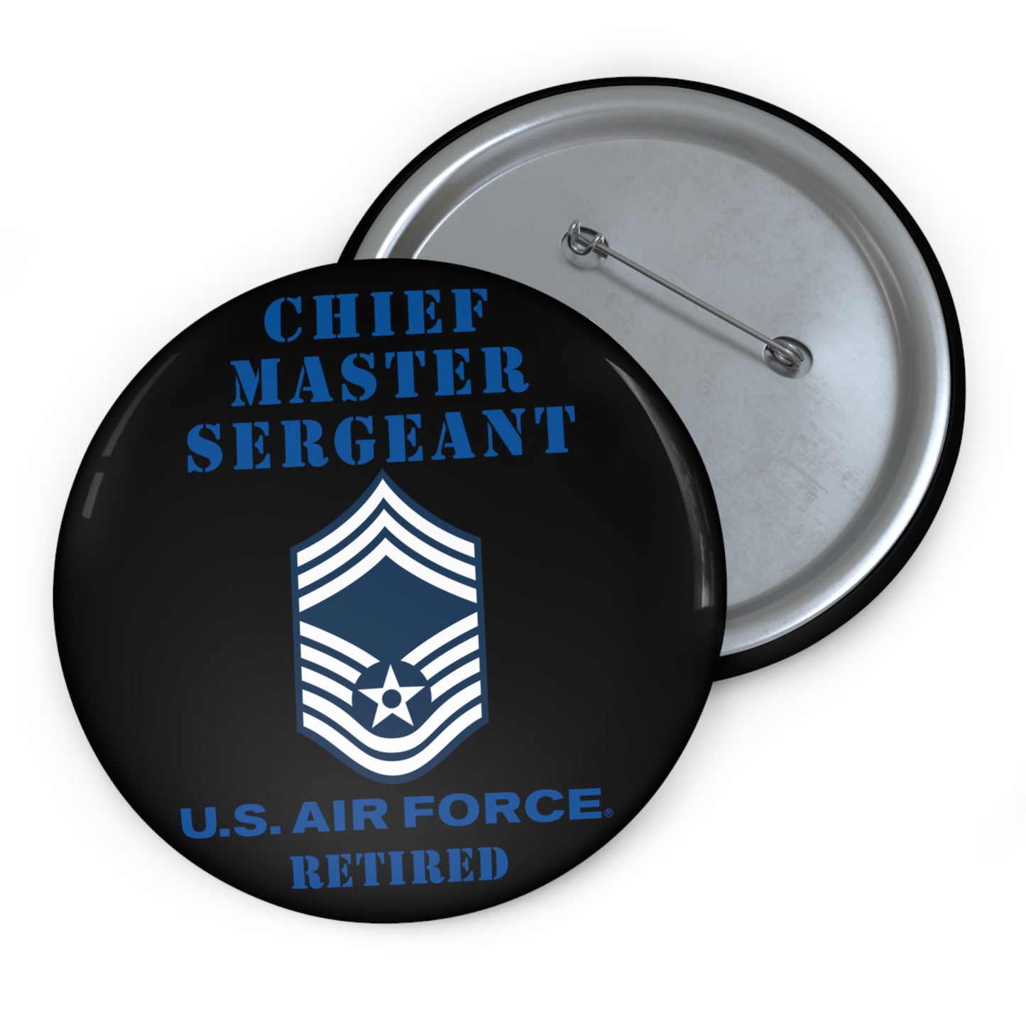 Custom Pin Button - USAF - Chief Master Sergeant (E9a) - 2020 - Retired