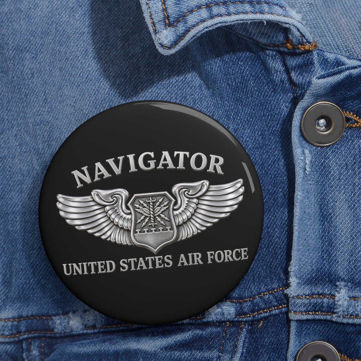 Custom Pin Button - USAF - Navigator Badge - United States Air Force - 3D - Enhanced