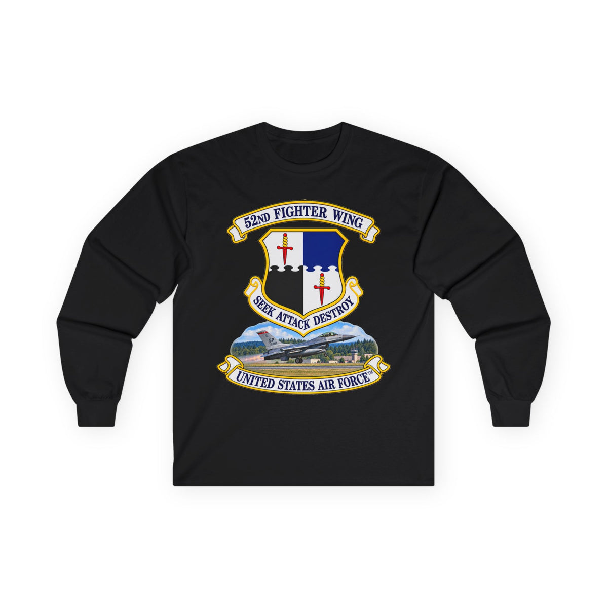 Unisex Ultra Cotton Long Sleeve Tee - 52nd Fighter Wing - Shield - United States Air Force w scene and TM