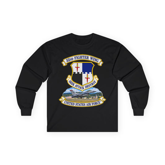 Unisex Ultra Cotton Long Sleeve Tee - 52nd Fighter Wing - Shield - United States Air Force w scene and TM